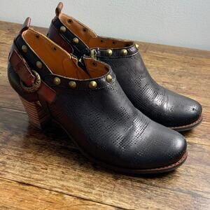 L'ARTISTE Black Leather Bootie Kacie Brown Leather Details‎ 38